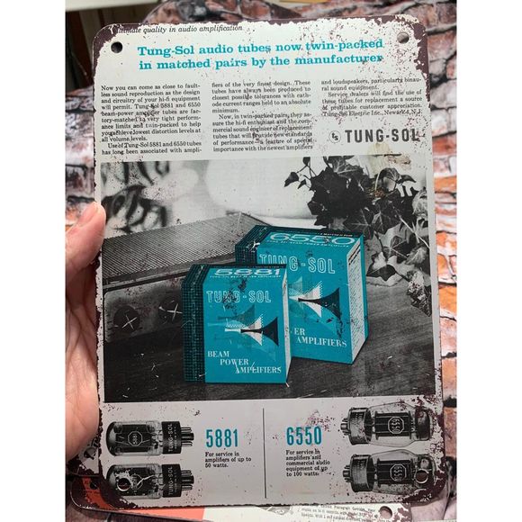 Vintage Hi-Fi Advertising Metal Sign Tung Sol Audio Tubes Audiophile 10 x 7 EUC - Picture 1 of 1